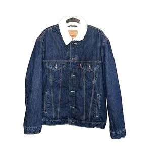 Levis Denim Jacket Sherpa Lined Jean Trucker Coat Blue Sz XL Made in China